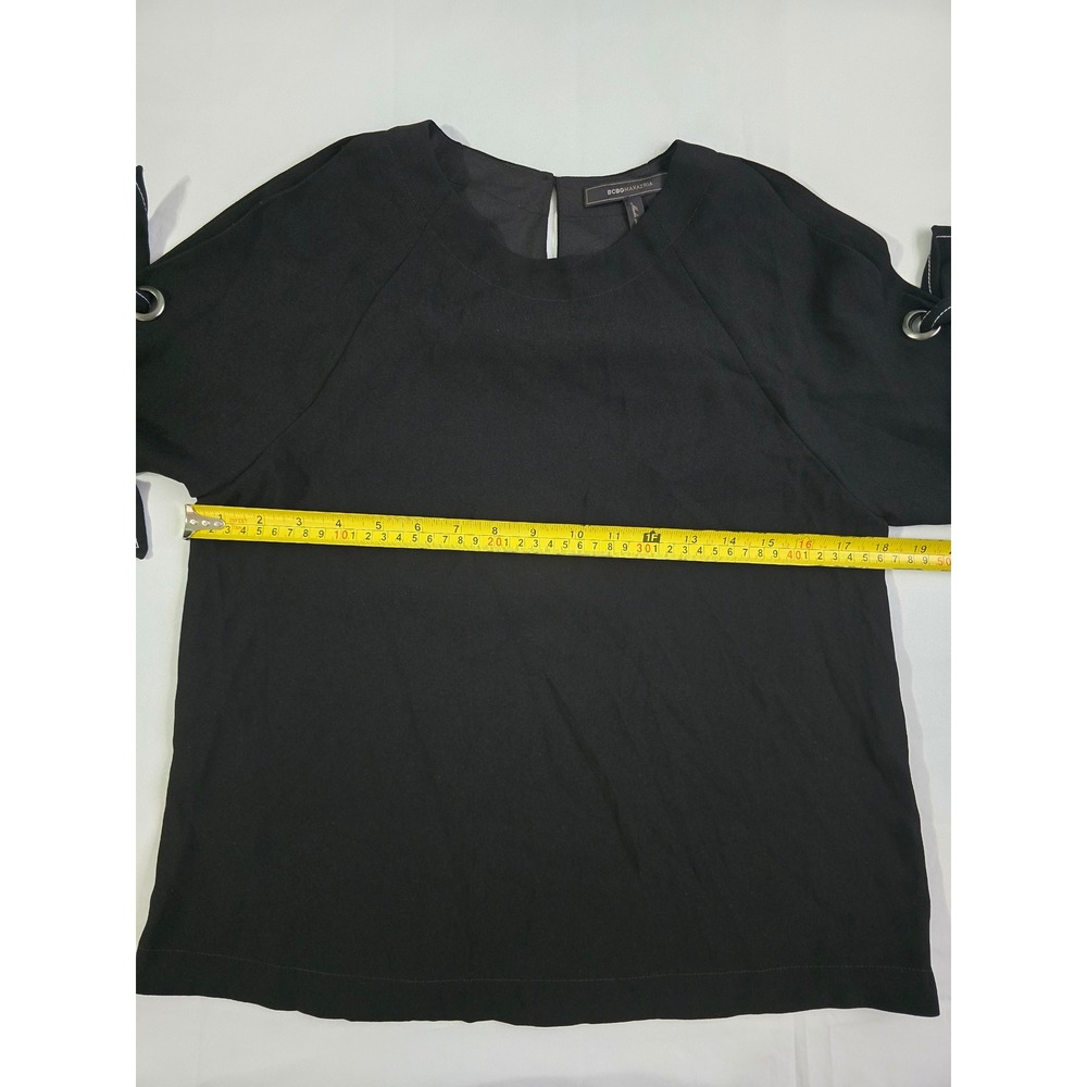 BCBGMAXAZRIA Black Grommet Tie Sleeve Blouse Crew Neck Top XS - Picture 7 of 16